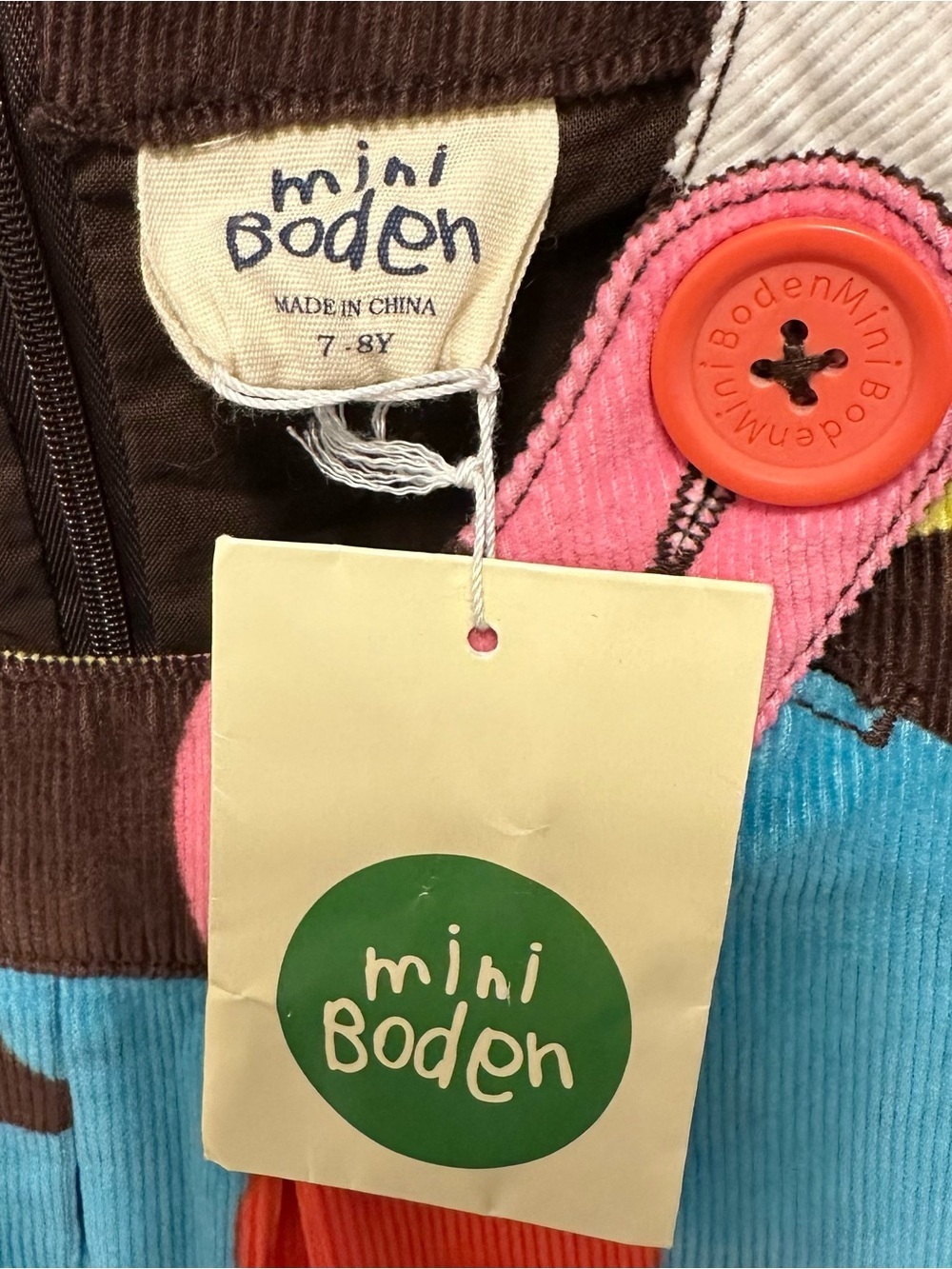 MINI BODEN Colorful Retro Daisy Corduroy Pinafore Jumper Dress Girls 7/8 NWT - Picture 5 of 7